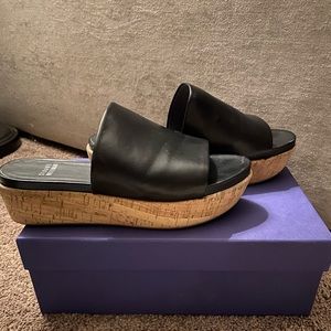 Black leather slides/platforms by Stuart Weitzman
